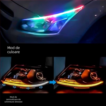 Lumini LED pentru farurile de zi ale mașinii, control prin APP, silicon, 12V, 10W/m, IP6, Compatibilitate universală