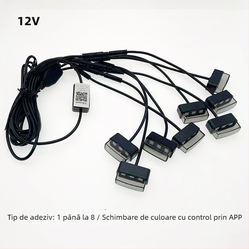 Lumină decorativă pentru grila mașinii, schimbare de culoare prin APP, montaj cu pastă adezivă, 12V, 18W, ABS plastic, model paste, potrivită pentru toate modelele