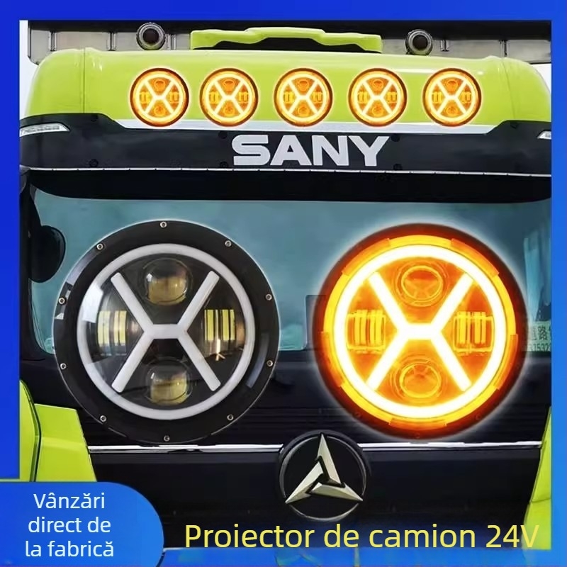 Proiector LED X-Type cu Angel Eye pentru DRL, fascicul mare/mic, lumină de sirenă — 60W, 12–24V, IP67, 5000lm