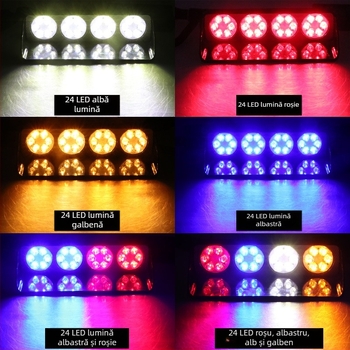 Lumină LED de avertizare pentru interiorul mașinii, 12V, 30W LED, model S24 Burst Light, durată de viață 50.000 ore