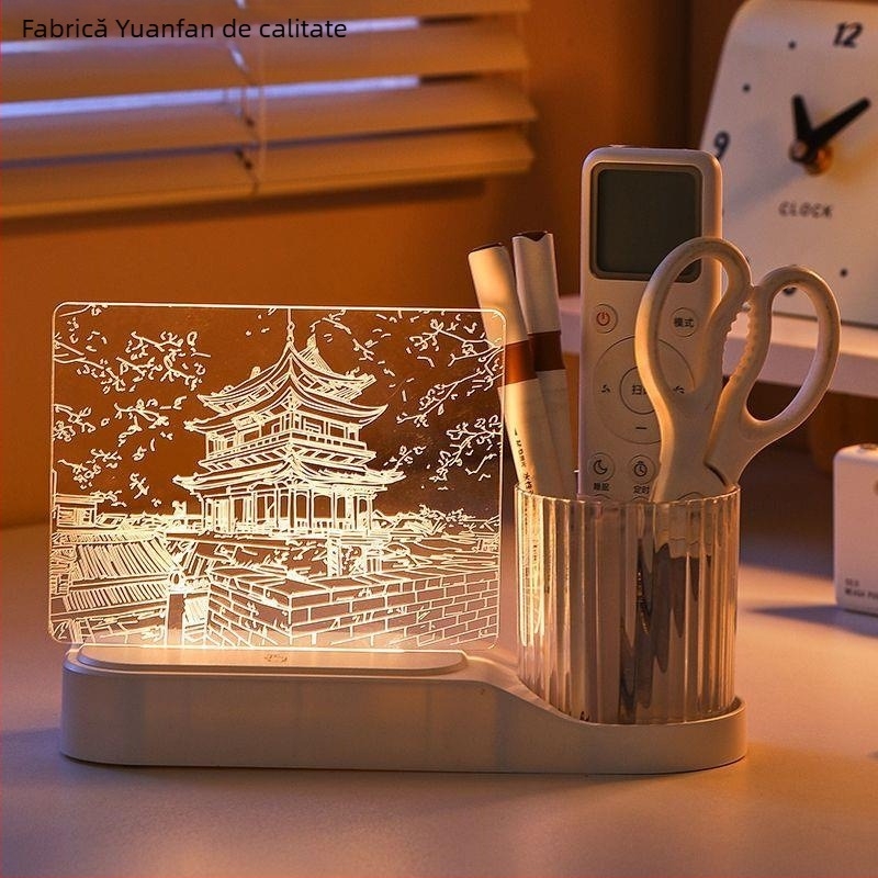 Suport rotativ pentru stilou cu lampă de noapte și tablou de scriere din acril, cadou de absolvire (Sursă de lumină: LED; Material: Alte; Tip abajur: Alte; Tensiune: Alte)