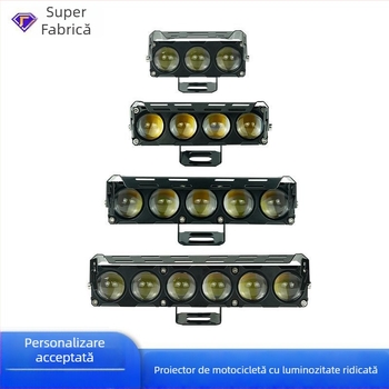 Far de motocicletă LED cu trei diode, lentilă bi-color alb-galben