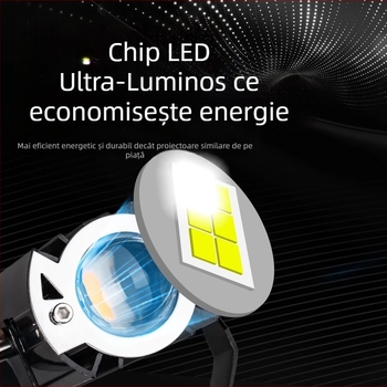 Far LED frontal pentru vehicule electrice, design pătrat, impermeabil, lumină galbenă, fascicul înalt și jos, 3800 lumeni