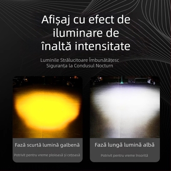 Far LED frontal pentru vehicule electrice, design pătrat, impermeabil, lumină galbenă, fascicul înalt și jos, 3800 lumeni