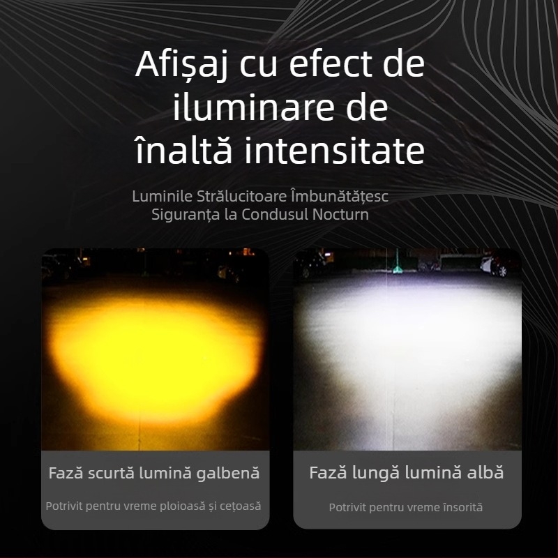 Far LED frontal pentru vehicule electrice, design pătrat, impermeabil, lumină galbenă, fascicul înalt și jos, 3800 lumeni