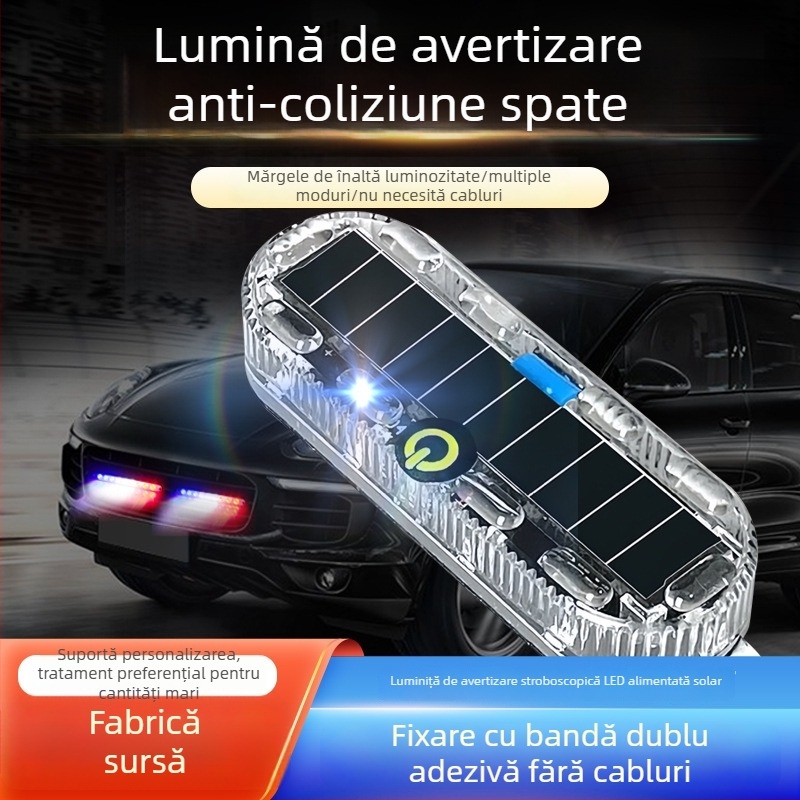 Lumină LED solară stroboscopică pentru motociclete și vehicule electrice – far de avertizare spate, rezistent la apă, fără cabluri
