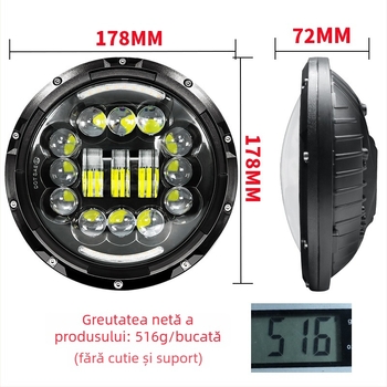 Far LED off-road pentru motocicletă, lentilă H4, 15 LED, 9-36V, corp din aluminiu, 6000LM