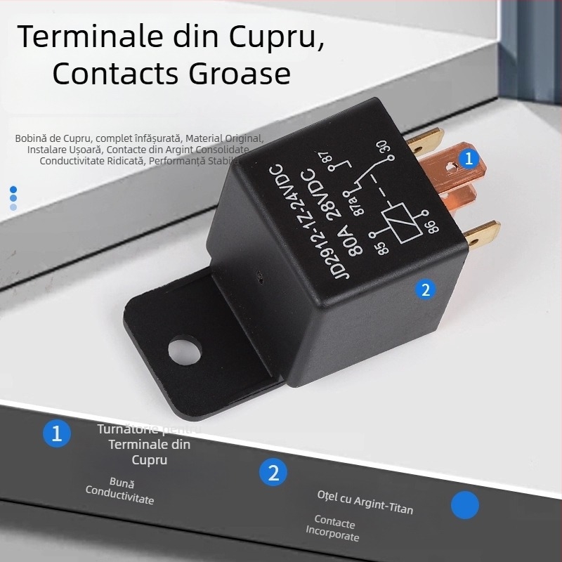 Releu auto cu carcasă din plastic, 80A, 12V, JD2912