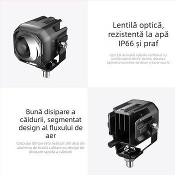 Far LED pentru motocicletă cu lentilă rotundă - impermeabil IP67, 12-80V, 1.3A, Sursă LED, Model M1