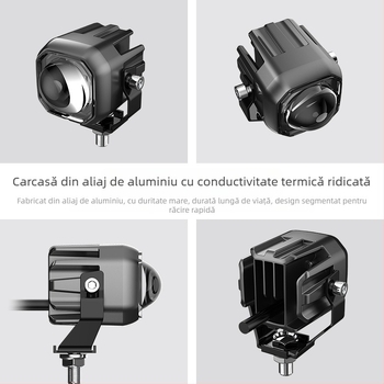 Far LED pentru motocicletă cu lentilă rotundă - impermeabil IP67, 12-80V, 1.3A, Sursă LED, Model M1