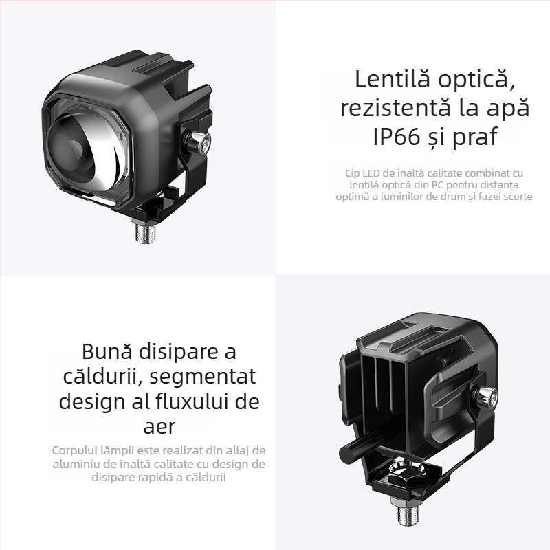 Far LED pentru motocicletă cu lentilă rotundă - impermeabil IP67, 12-80V, 1.3A, Sursă LED, Model M1