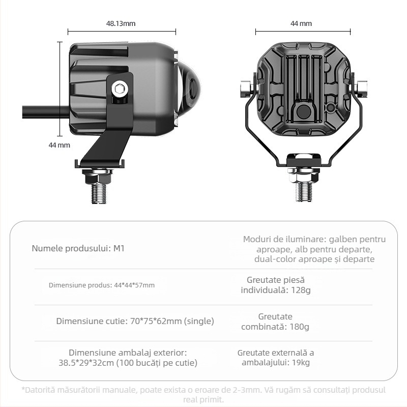 Far LED pentru motocicletă cu lentilă rotundă - impermeabil IP67, 12-80V, 1.3A, Sursă LED, Model M1
