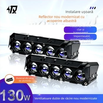Far extern pentru motocicletă cu 5 LED-uri, alb și galben, dual-color, iluminare puternică, upgrade grilă față