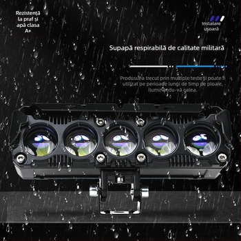 Far extern pentru motocicletă cu 5 LED-uri, alb și galben, dual-color, iluminare puternică, upgrade grilă față