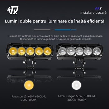 Far extern pentru motocicletă cu 5 LED-uri, alb și galben, dual-color, iluminare puternică, upgrade grilă față