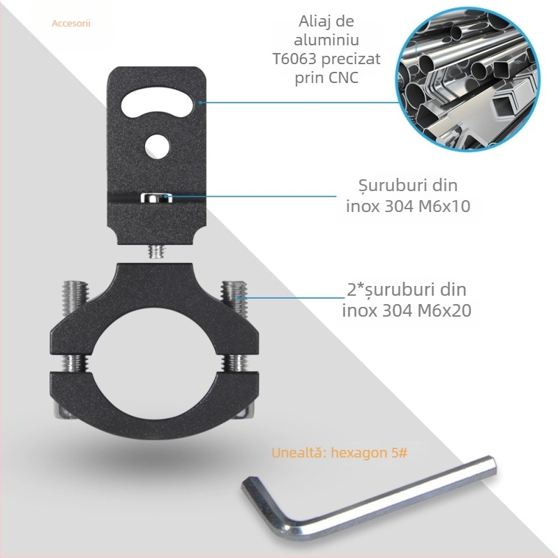 Bosmaa TG82 clemă pentru far LED motocicletă din aliaj de aluminiu, compatibil cu biciclete, biciclete electrice și motociclete, diametru 20–26 mm, montaj și reglaj al farului