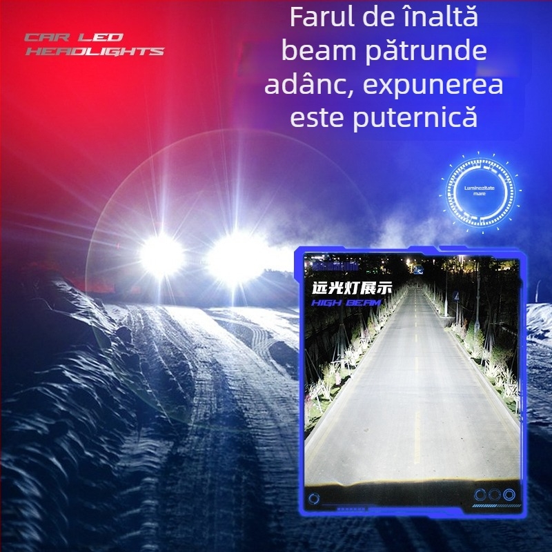 Far LED cu lentilă T9, cu fascicul H4 integrat înalt/jos — 70W, 12V, 6000LM, IP68
