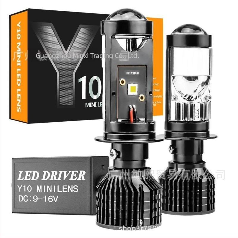 Y10 LED far pentru motocicletă cu lentilă fisheye, lentilă mică, iluminare duală H4/H7