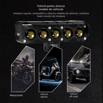 HAIZG far LED pentru motocicletă, culoare dublă galbenă și albă, fascicul lung și scurt, far frontal pentru montaj aftermarket