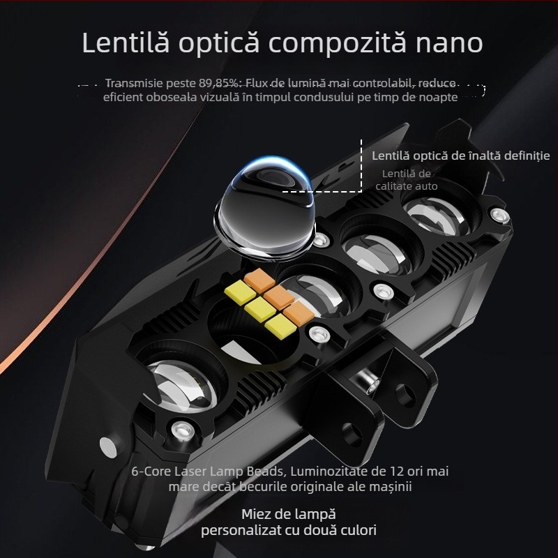 HAIZG far LED pentru motocicletă, culoare dublă galbenă și albă, fascicul lung și scurt, far frontal pentru montaj aftermarket