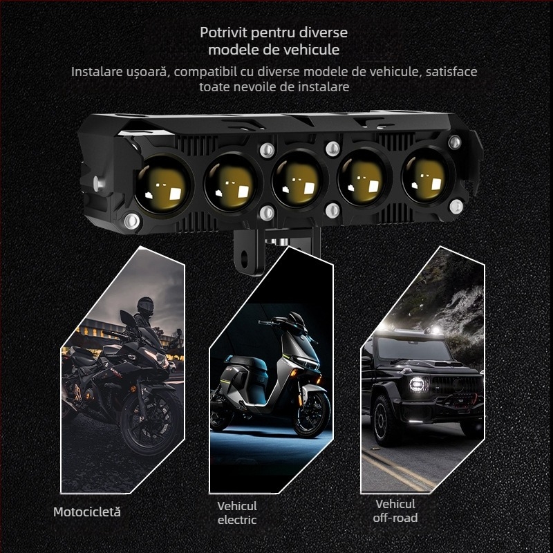 HAIZG far LED pentru motocicletă, culoare dublă galbenă și albă, fascicul lung și scurt, far frontal pentru montaj aftermarket