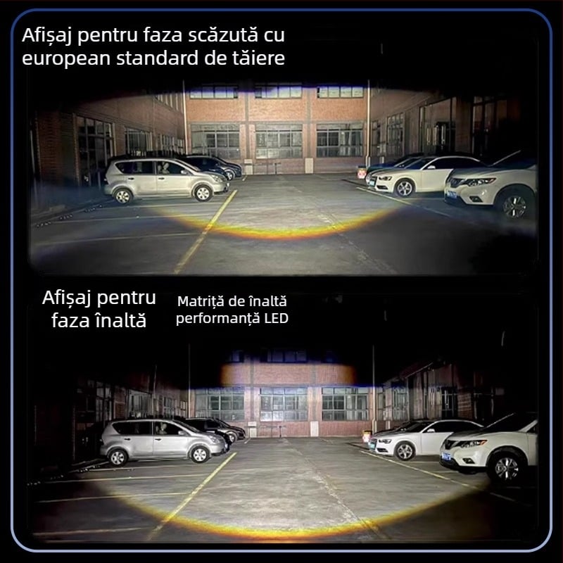 Far LED pentru motocicletă cu lentilă laser, fascicul puternic, fază mare și fază mică, două culori, H4 plug-in