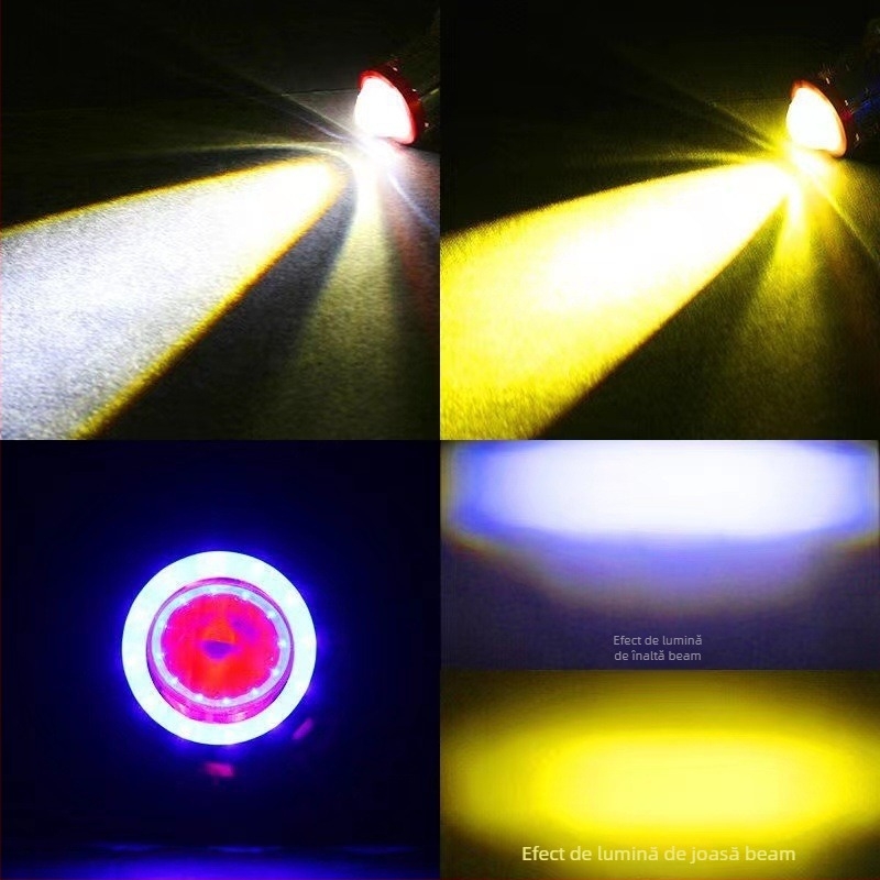 Far motocicletă LED cu lentilă bi-color, halou Demon Eye și prindere cu două sau trei gheare — 10W, 12–80V, 0.8A, 800 lm, 50.000 h