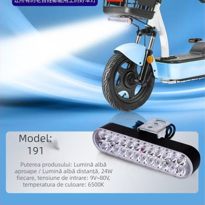 Lampă frontală pentru motocicletă cu 24 LED, bandă LED externă, corp din aluminiu, 12-80V universal