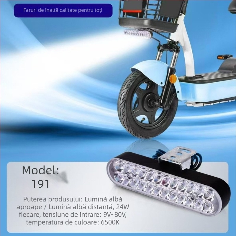 Lampă frontală pentru motocicletă cu 24 LED, bandă LED externă, corp din aluminiu, 12-80V universal