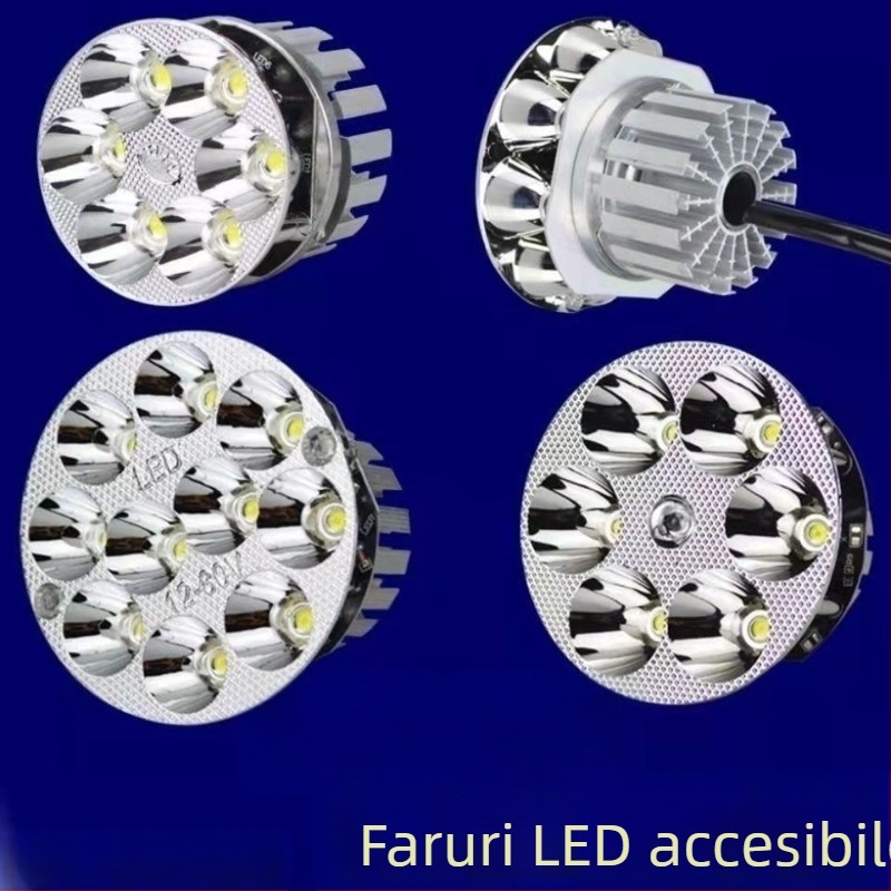 LED far pentru motociclete și vehicule electrice, 12–60V, proiector în incorporat, fascicul lung și apropiat, lampă mare