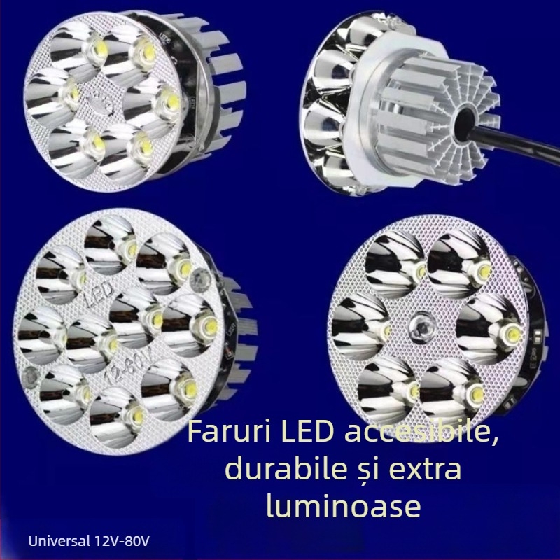 LED far pentru motociclete și vehicule electrice, 12–60V, proiector în incorporat, fascicul lung și apropiat, lampă mare