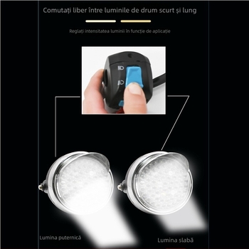 Far LED frontal circular pentru tricicluri și motociclete, universal 12-80V, 60W, 2500 lm, 66 LED