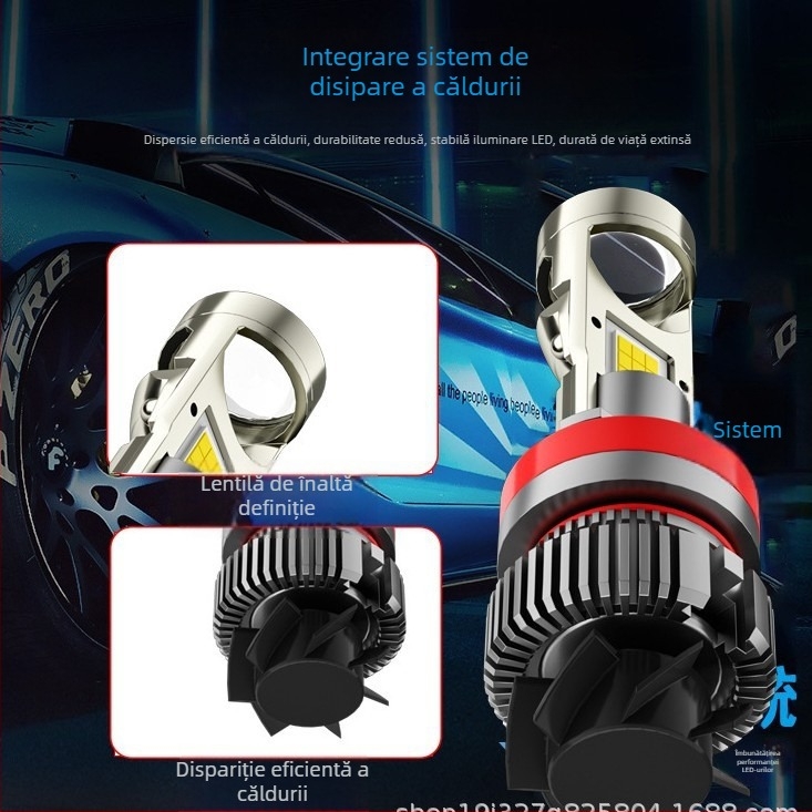 Far LED de mașină cu fascicul înalt și integrat, compatibil 9005/H4/H7, Model Y7-1, 40W, 12V, 3000lm, IP68