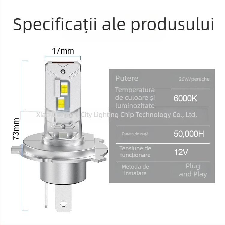 Faro LED H4 integrat pentru mașini și motociclete, model W02-H4, 13W, 12V, flux luminos 4000 lm, durată de viață 50.000 h