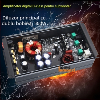 Amplificator auto pentru subwoofer pasiv, Class D, canal unic, digital, cu bobine duale, 500W