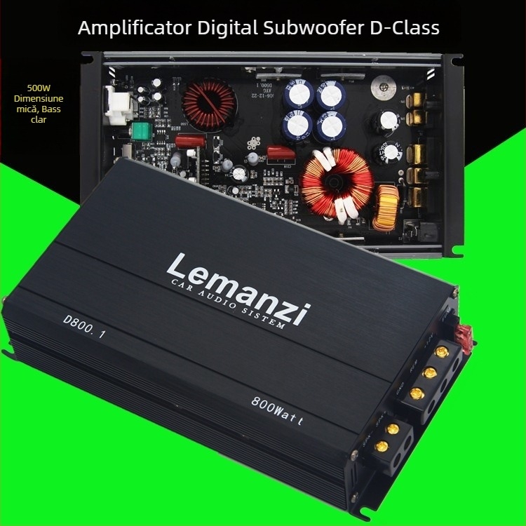 Amplificator auto pentru subwoofer pasiv, Class D, canal unic, digital, cu bobine duale, 500W