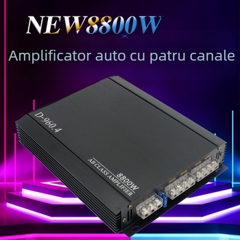 Amplificator auto audio, 4 canale, 8800W, 12V, din aliaj de aluminiu
