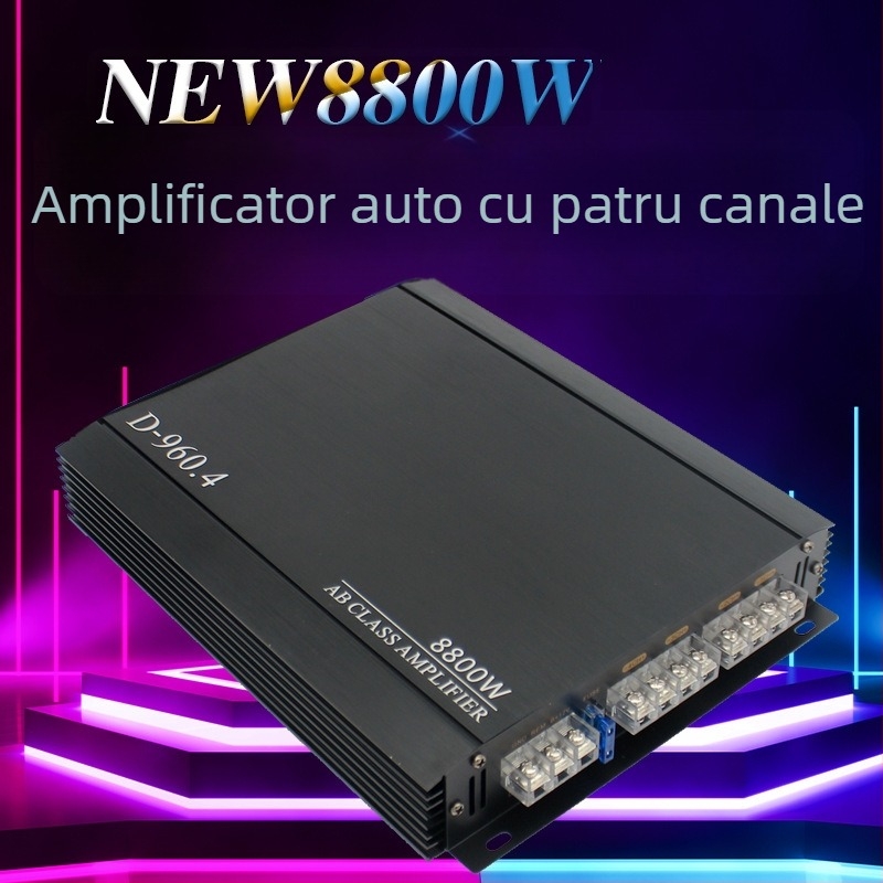 Amplificator auto audio, 4 canale, 8800W, 12V, din aliaj de aluminiu