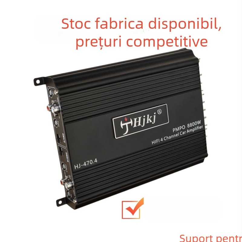 Amplificator audio pentru mașină Hj-470 (HJKJ) — aliaj de aluminiu, 8800 W, intrare 10.5–14.9 V, SNR 90 dB, compatibil universal