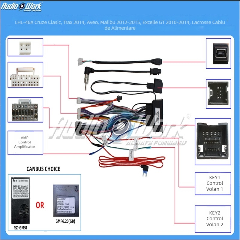 Cablu de alimentare pentru unitatea Android de navigație și upgrade audio în mașină – 12V, Material: plastic și metal, compatibil cu Chevrolet Cruze, Trax, Aveo, Malibu, Excelle, Regal