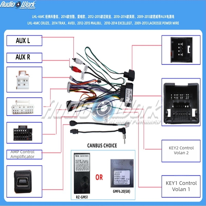 Cablu de alimentare pentru unitatea Android de navigație și upgrade audio în mașină – 12V, Material: plastic și metal, compatibil cu Chevrolet Cruze, Trax, Aveo, Malibu, Excelle, Regal