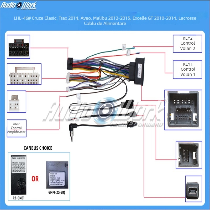 Cablu de alimentare pentru unitatea Android de navigație și upgrade audio în mașină – 12V, Material: plastic și metal, compatibil cu Chevrolet Cruze, Trax, Aveo, Malibu, Excelle, Regal