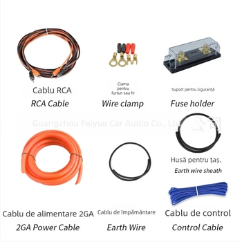 Set de cabluri pentru amplificator auto de audio, cu cabluri 2GA pentru alimentare și difuzoare, cabluri RCA pentru sunet, model Tb-kt-2ga