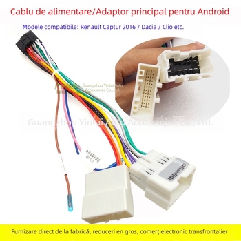 Cablu de alimentare pentru Android head-unit și cablu de retur pentru Renault Clio-4 (2016–2017) – conductor din cupru, RE-98, Evoresn/Yisen, compatibil cu cablaj Renault de joasă tensiune