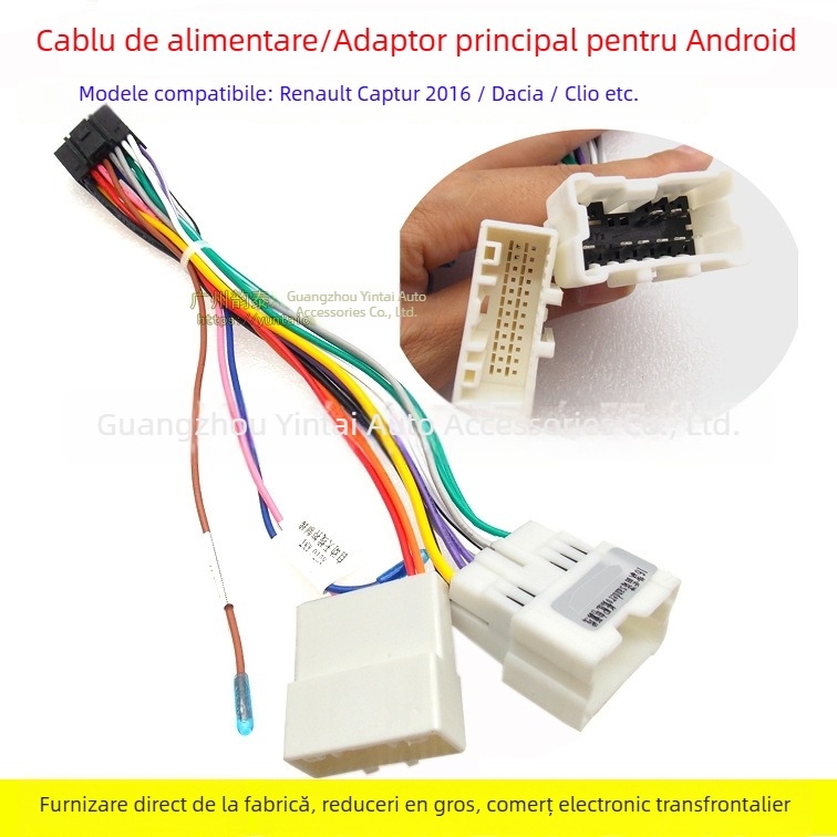 Cablu de alimentare pentru Android head-unit și cablu de retur pentru Renault Clio-4 (2016–2017) – conductor din cupru, RE-98, Evoresn/Yisen, compatibil cu cablaj Renault de joasă tensiune