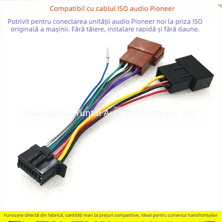 ISO Wiring Harness pentru Pioneer CD Player | Model: PIO-02; Brand: Evoresn/Yisen; Material: Cupru; Compatibil cu mașini cu priză ISO; Scop: modificare audio pentru Pioneer CD player; Greutate: 0.06 kg