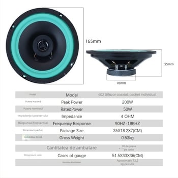 Difuzor auto coaxial de 4/5/6/6,5 inchi - sunet pe întreaga gamă, compatibil cu bas și înalte frecvențe, kit de upgrade