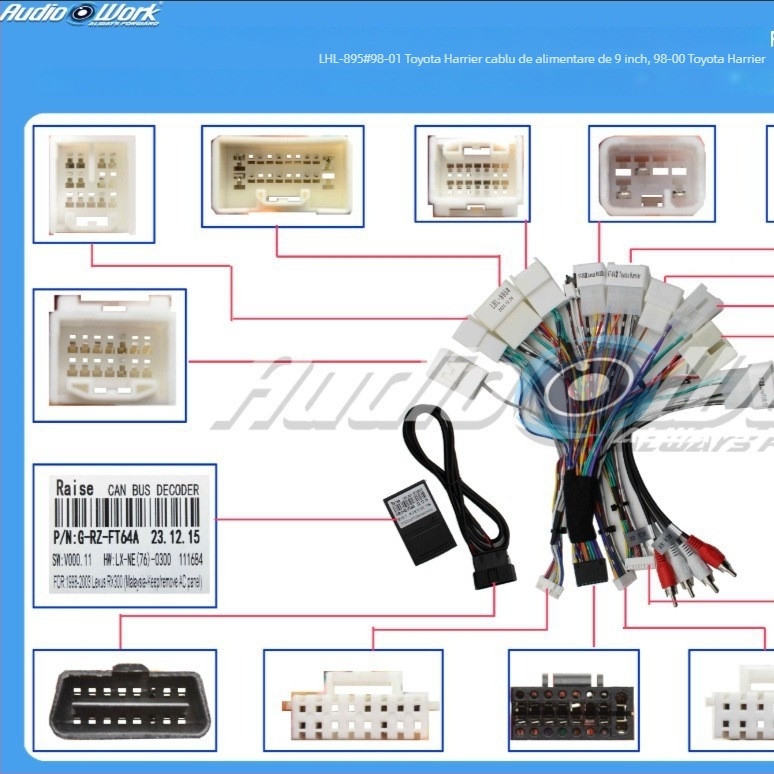 Cablu de conectare Android pentru ecranul de 9 inch al Toyota Harrier (1998–2001) – 12V, plastic + metal, compatibil Harrier/RX300 (1998–2000)