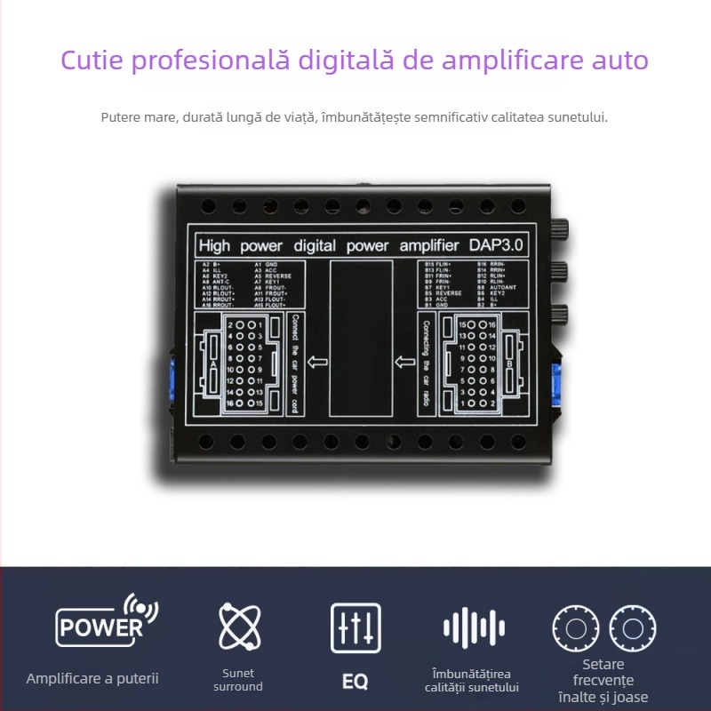 Amplificator DSP auto 4x60W, 12V, 92dB SNR pentru navigație Android universală