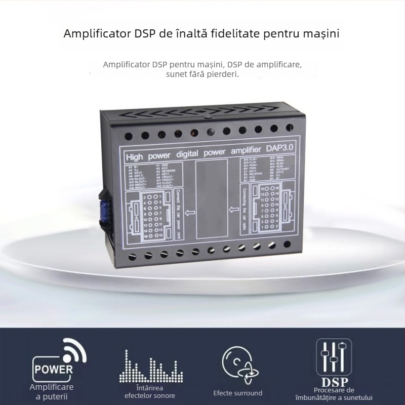 Amplificator DSP auto 4x60W, 12V, 92dB SNR pentru navigație Android universală